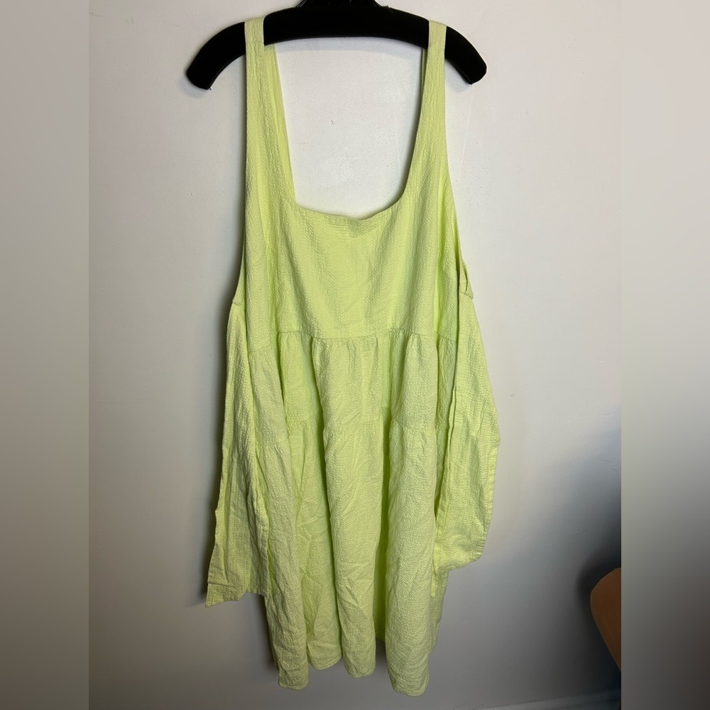 Ava Viv Women’s Mini dress ribbon tie front Chest lemon green Plus Size 3X gauze